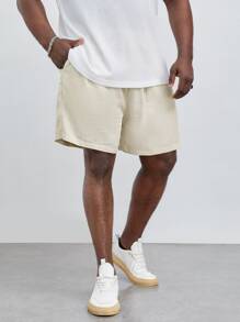 EASEVO Hombres Shorts unicolor de cintura con cordón - Beis - Ver 1