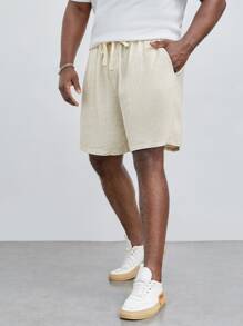 EASEVO Hombres Shorts unicolor de cintura con cordón - Beis - Ver 3