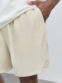 EASEVO Hombres Shorts unicolor de cintura con cordón - Beis - Ver 4