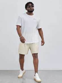 EASEVO Hombres Shorts unicolor de cintura con cordón - Beis - Ver 5