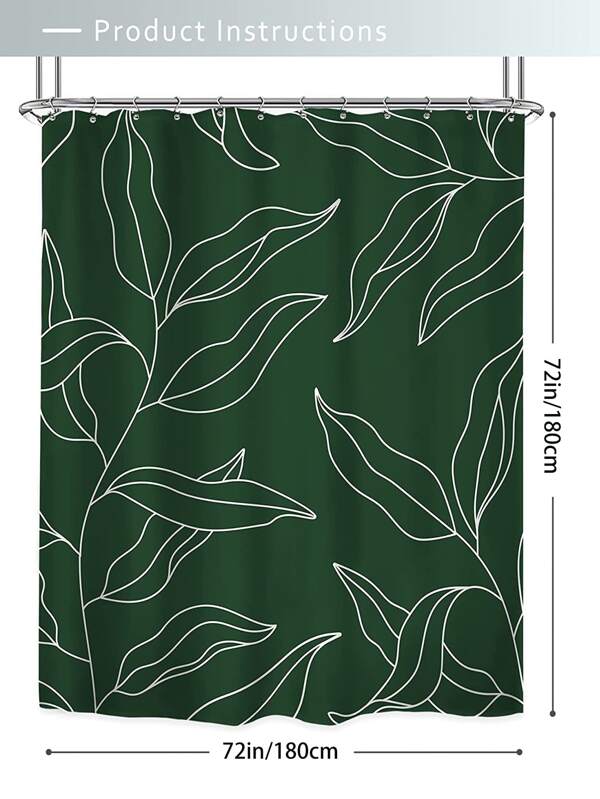 1pc Leaf Print Waterproof Shower Curtain With 12pcs Hook, Modern Toilet
