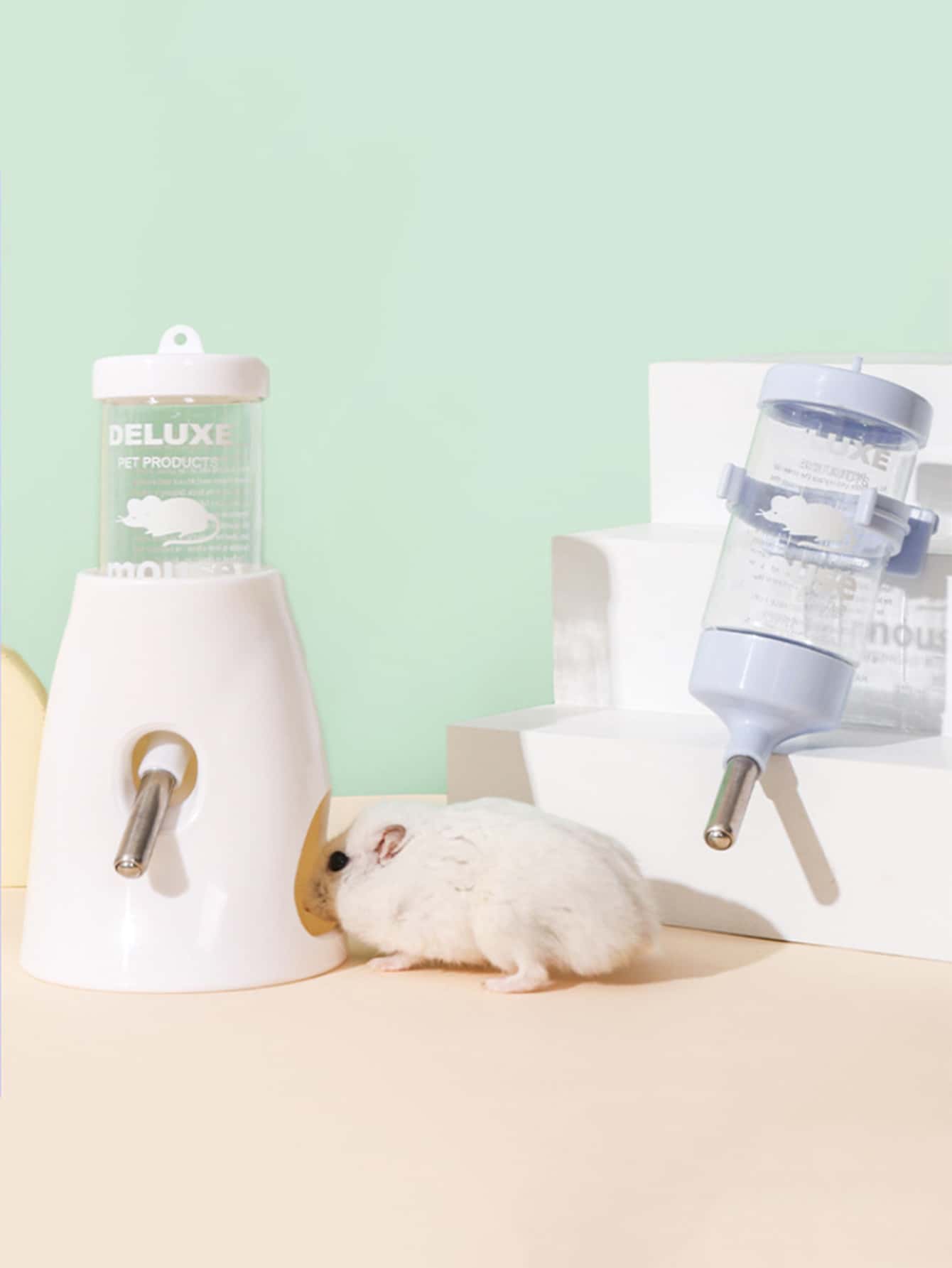 80ml小型寵物飲水瓶,適用於倉鼠,具備防漏滾珠設計及隨機顏色底座 - 彩色 - 查看 1