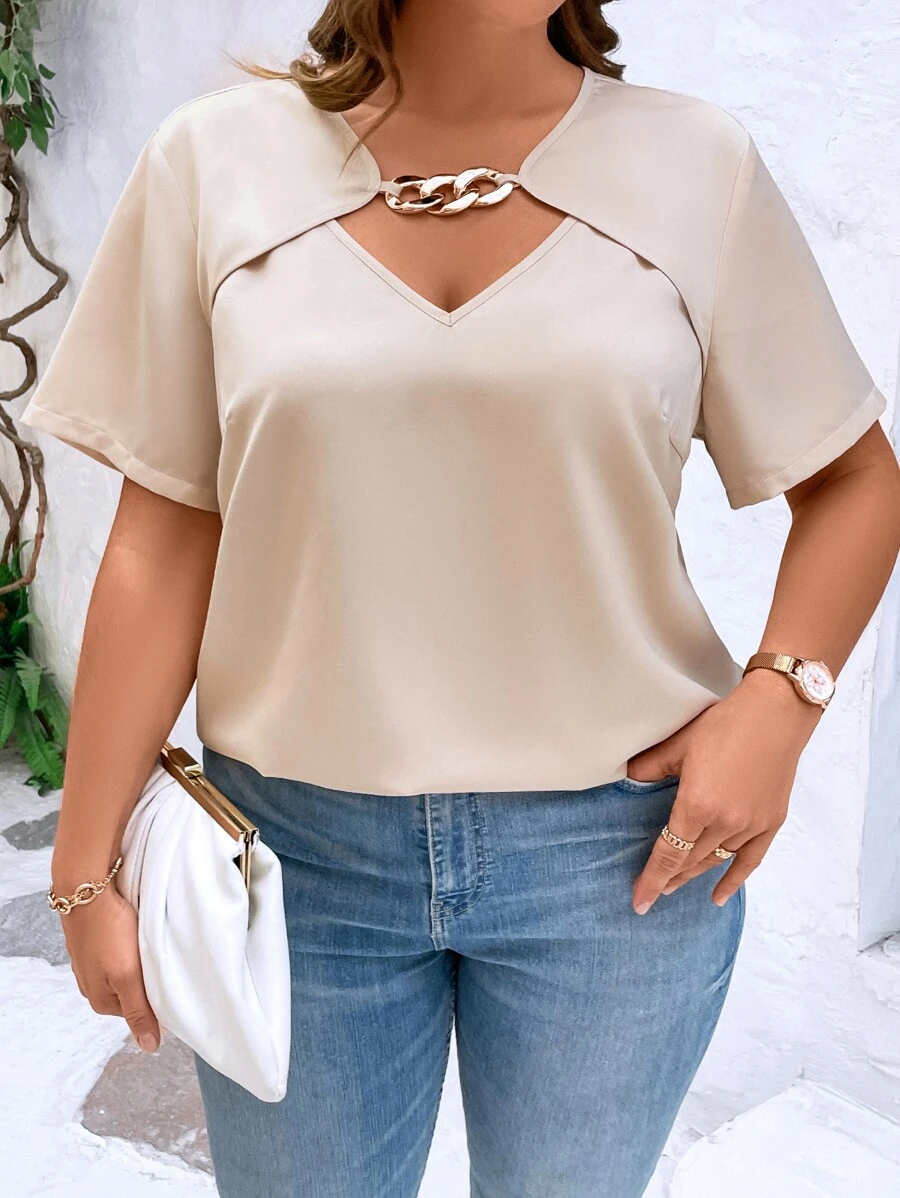 SHEIN Clasi Blusa con diseño de cadena con abertura delantera - Albaricoque - Ver 1