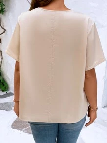 SHEIN Clasi Blusa con diseño de cadena con abertura delantera - Albaricoque - Ver 2