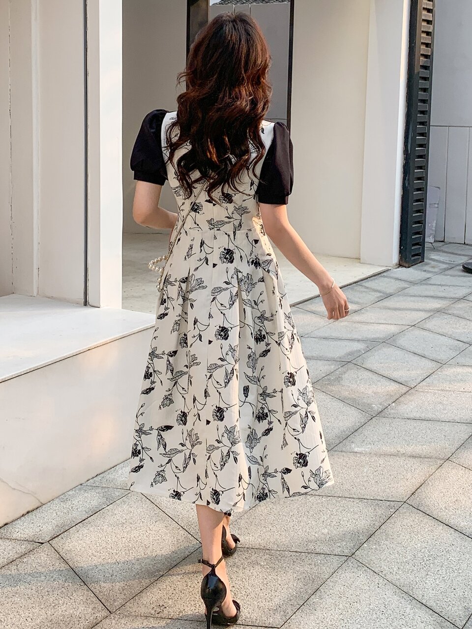 Floral Print Square Neck Puff Sleeve Dress