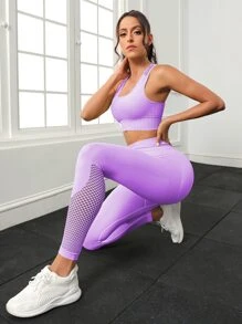 Yoga Sxy 鏤空工字運動套裝 - 紫丁香色 - 查看 1