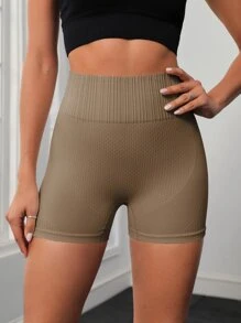 Yoga Basic Wide Waistband Sports Shorts - Coffee Brown - View 2