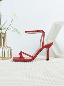 時尚踝帶平底涼鞋適用於女士細帶細高跟涼鞋 - 紅色 - 查看 4