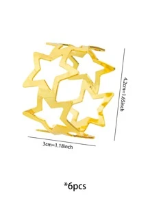 4 piezas/set anillo de servilleta de aleación de hierro, anillo de soporte de servilleta de decoración de estrella hueca moderna para restaurante - Dorado - Ver 3