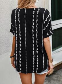 SHEIN LUNE Geo Print Batwing Sleeve Blouse