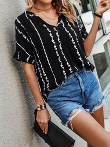 SHEIN LUNE Geo Print Batwing Sleeve Blouse