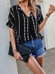 SHEIN LUNE Geo Print Batwing Sleeve Blouse