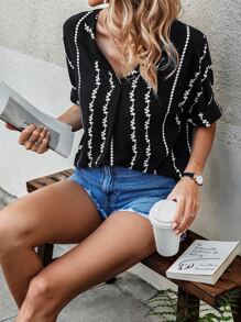 SHEIN LUNE Geo Print Batwing Sleeve Blouse
