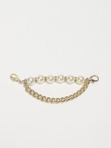 2pcs Faux Pearl & Chain Decor Shoe Decoration, Aluminum Alloy Fashionable Accessories For Sneakers