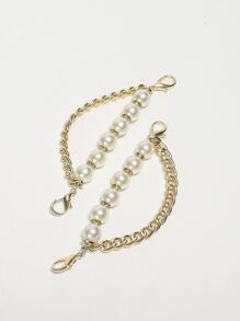 2pcs Faux Pearl & Chain Decor Shoe Decoration, Aluminum Alloy Fashionable Accessories For Sneakers