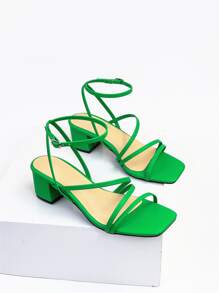 MINGDILIN Xăng đan Cao gót Nữ màu trơn Dây đeo mắt cá chân Đúng mốt - màu xanh lá - Xem 3