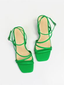 MINGDILIN Xăng đan Cao gót Nữ màu trơn Dây đeo mắt cá chân Đúng mốt - màu xanh lá - Xem 5