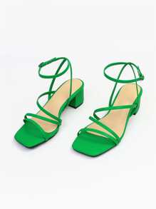MINGDILIN Xăng đan Cao gót Nữ màu trơn Dây đeo mắt cá chân Đúng mốt - màu xanh lá - Xem 9