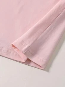 SHEIN LUNE 大碼標語圖案T恤 - 淺粉色 - 查看 3