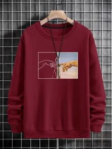 Manfinity Homme Men Hand Print Sweatshirt - Burgundy - View 5