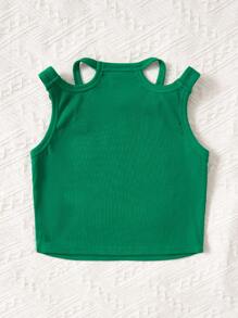 SHEIN Girls Buckle Detail Cut Out Tank Top - Green - View 2