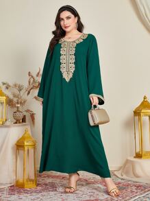 Al Najma 大碼蕾絲拼接直筒連衣裙 - 綠色 - 查看 4