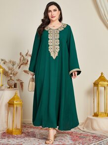 Al Najma 大碼蕾絲拼接直筒連衣裙 - 綠色 - 查看 5