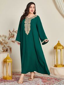 Al Najma 大碼蕾絲拼接直筒連衣裙 - 綠色 - 查看 6