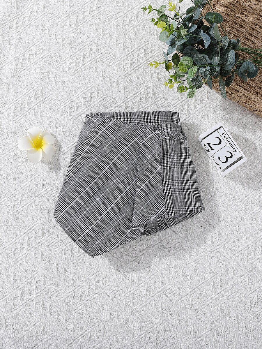Baby Girl Plaid Print Asymmetrical Hem Skort - Grey - View 1