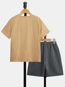 SHEIN Cậu bé Tween Hình ảnh con thỏ &  chữ cái Áo thun & quần đùi - Nhiều màu - Xem 2