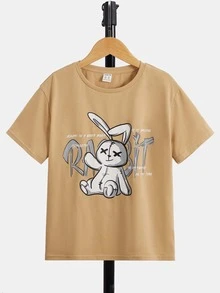 SHEIN Cậu bé Tween Hình ảnh con thỏ &  chữ cái Áo thun & quần đùi - Nhiều màu - Xem 3