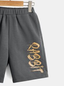 SHEIN Cậu bé Tween Hình ảnh con thỏ &  chữ cái Áo thun & quần đùi - Nhiều màu - Xem 7