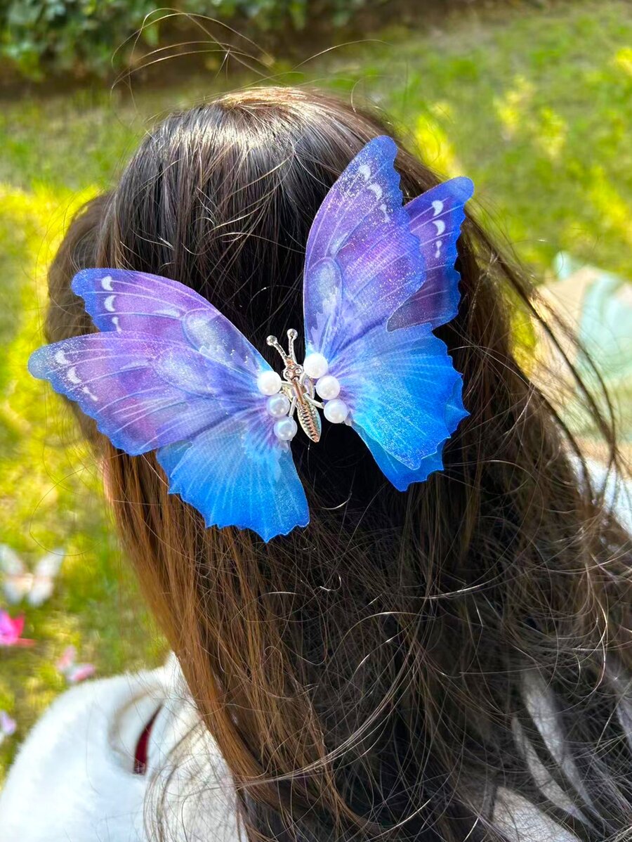 Kẹp tóc trang trí hình con bướm - Màu xanh lam - Xem 1