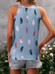 Breezaya 羽毛印花背心 图案 T 恤 女式上衣 - 藍色 - 查看 2