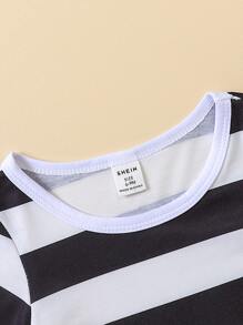 Đứa bé trai 2 Miếng Áo phông trơn & 1 Miếng In sọc Áo thun - Đen và trắng - Xem 5