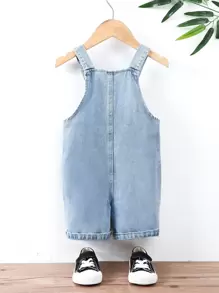 Baby Boy Slogan Graphic Denim Dungaree - Light Wash - View 2