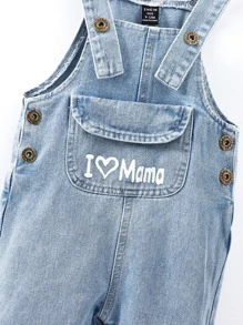 Baby Boy Slogan Graphic Denim Dungaree - Light Wash - View 3