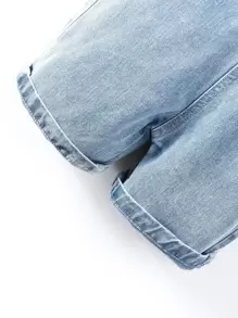 Baby Boy Slogan Graphic Denim Dungaree - Light Wash - View 4