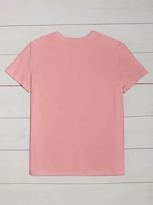 SHEIN LUNE 豹纹与字母图案 T 恤 猎豹印花 T 恤 - 粉色 - 查看 2