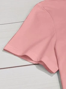 SHEIN LUNE 豹纹与字母图案 T 恤 猎豹印花 T 恤 - 粉色 - 查看 3