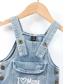 Baby Boy Slogan Graphic Denim Dungaree - Light Wash - View 5