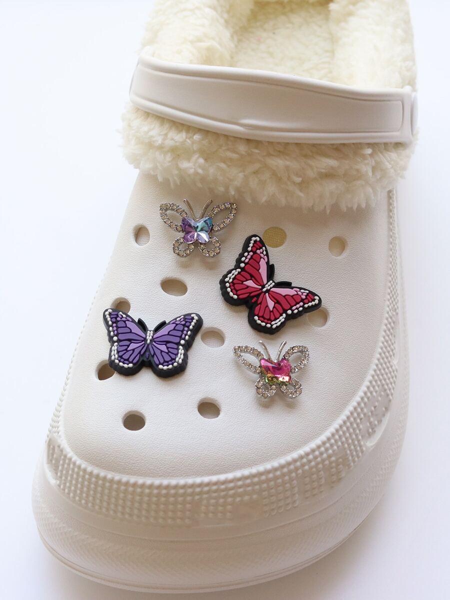 4入組水鑽蝴蝶設計鞋鋅合金可愛配件適用於洞洞鞋拖鞋 - 彩色 - 查看 1