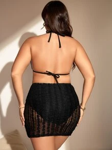 Plus Size 3packs Bộ bikini dây tam giác & Váy đi biển Bãi biển mùa hè - màu đen - Xem 2