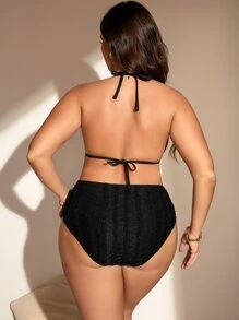 Plus Size 3packs Bộ bikini dây tam giác & Váy đi biển Bãi biển mùa hè - màu đen - Xem 3