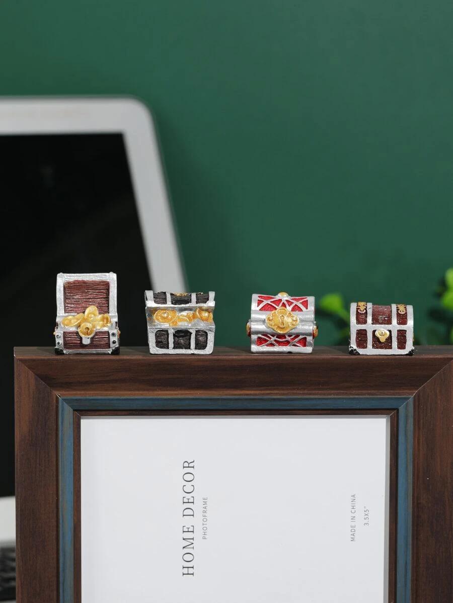 4入組/套樹脂裝飾工藝品可愛寶箱設計家居裝飾品 - 彩色 - 查看 1