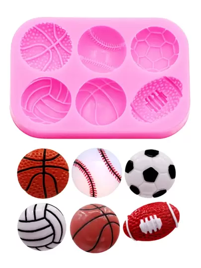 1 pieza Juego de moldes de silicona suave con formas de baloncesto, fútbol, béisbol y voleibol, fabricados en silicona líquida, adecuados para manualidades de resina, accesorios para el cabello, zapatos perforados y decoraciones de pulseras