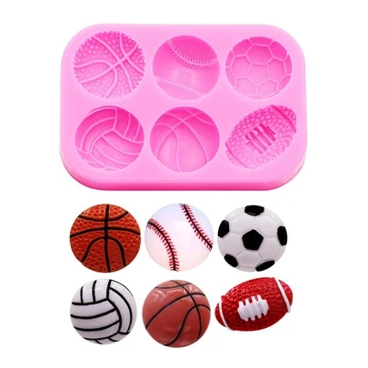 Bộ khuôn silicon mềm 1 hình bóng rổ, bóng đá, bóng bầu dục, bóng chày, bóng chuyền làm bằng silicon lỏng, thích hợp cho đồ thủ công bằng nhựa, phụ kiện tóc, giày đục lỗ, đồ trang trí vòng đeo tay