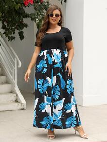 Plus Tropical Print Slant Pocket Dress - Multicolor - View 5