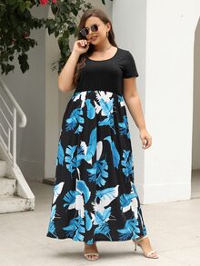 Plus Tropical Print Slant Pocket Dress - Multicolor - View 6