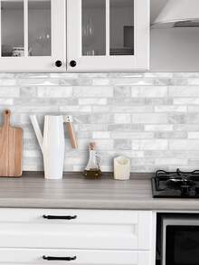 1 pieza Pegatina impermeable para cocina PU cocina moderno con patrón de ladrillo para casa - Blanco - Ver 2